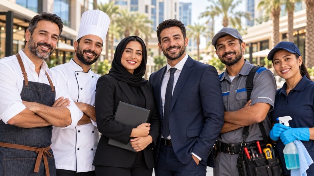 Professionals representing different service industries